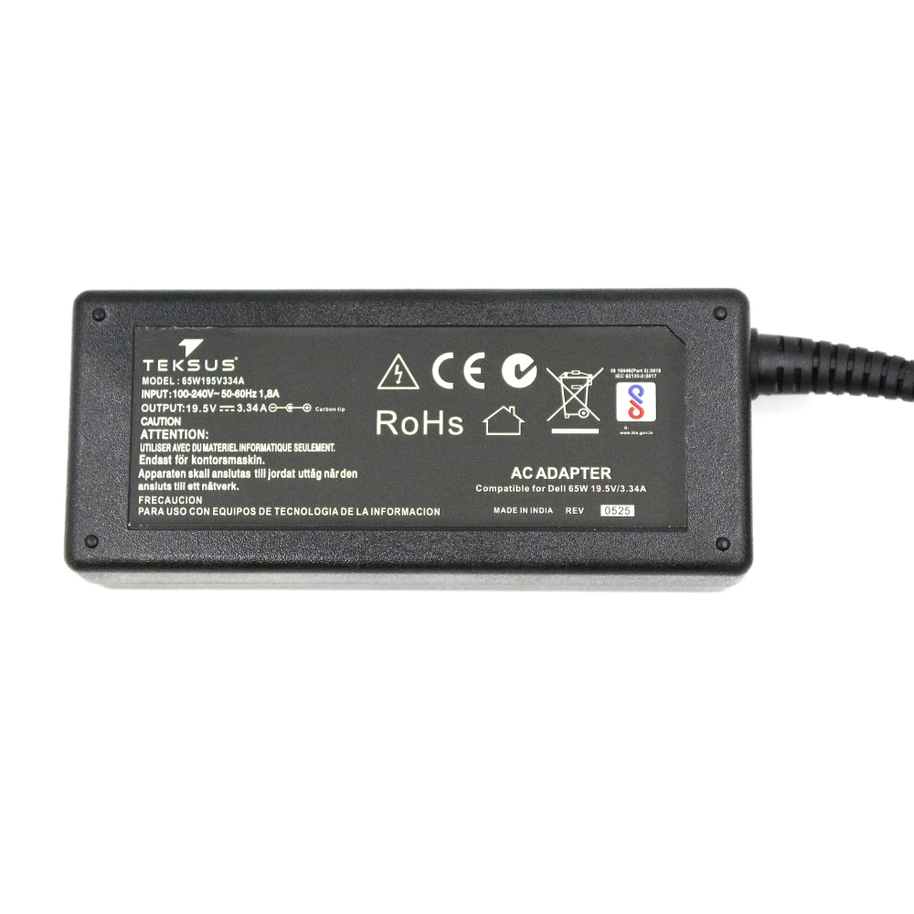 Teksus Laptop Adapter Compatible For Dell 65w | 19.5v/3.34a | 4.5mm x 3.0mm Small Pin view 3